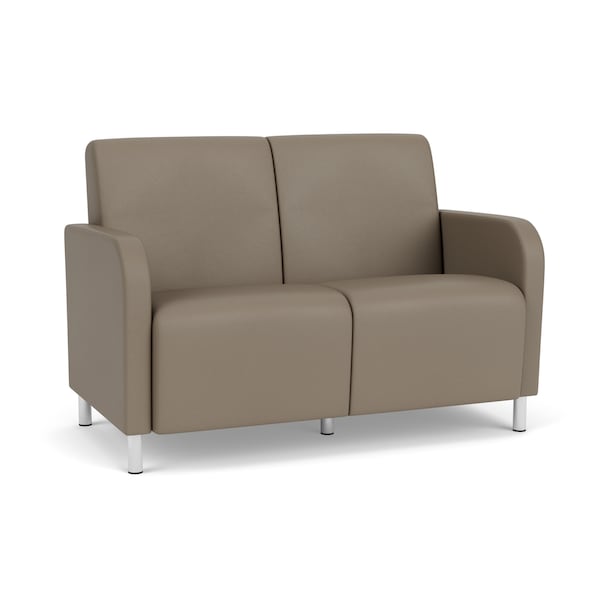 Lesro Siena Lounge Reception 2 Seat Tandem Seating No Center Arm, Brushed Steel, MD Farro Upholstery SN2101 - main